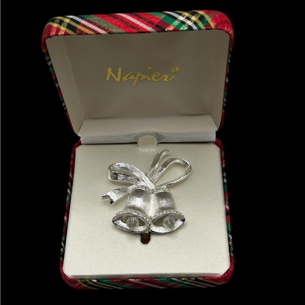 NOS Signed Napier Christmas Bells Brooch Original Box